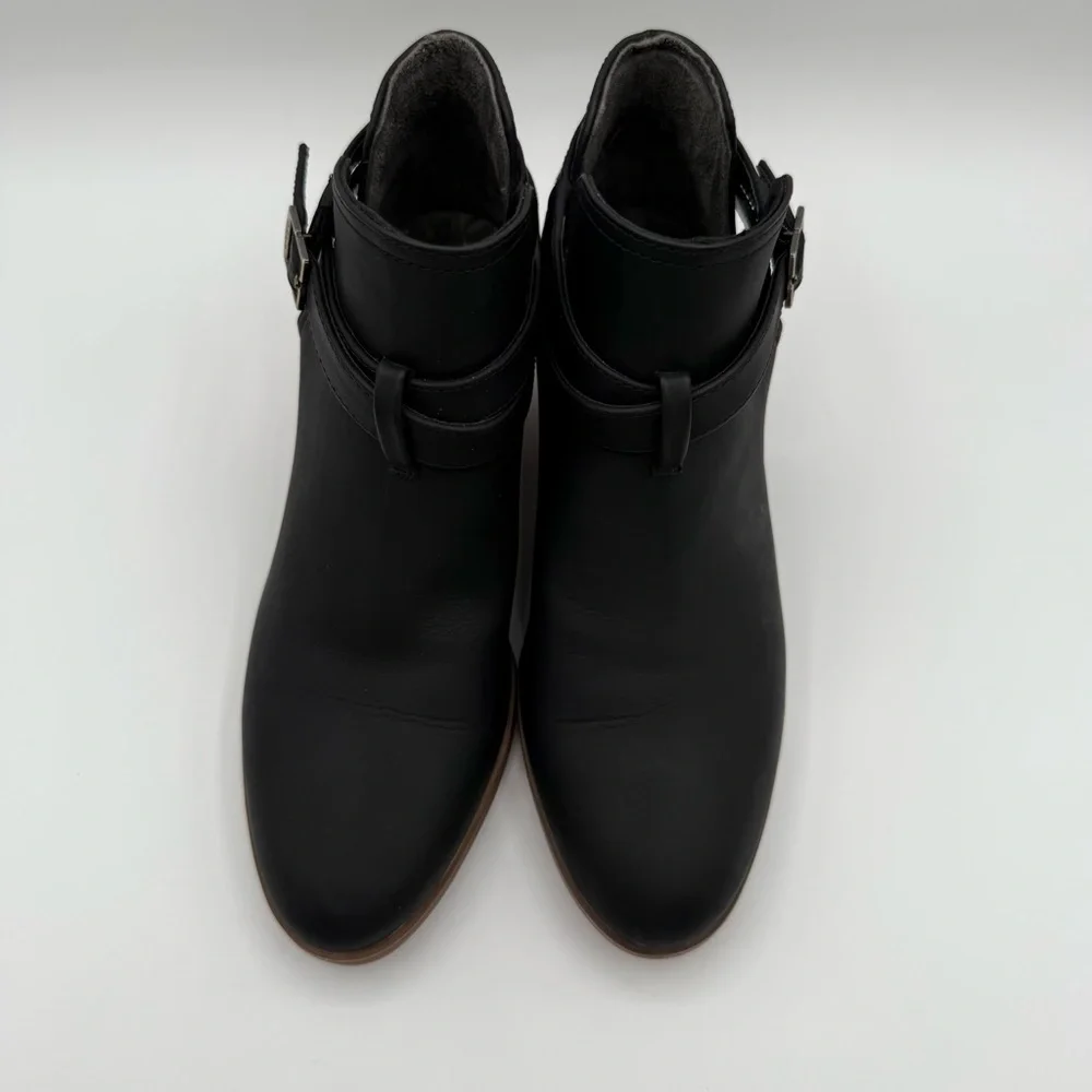 Dr. Scholl’s Literally Black Cutout Ankle Boots w/ Gold Buckle & Stacked Heel - Picture 4 of 16